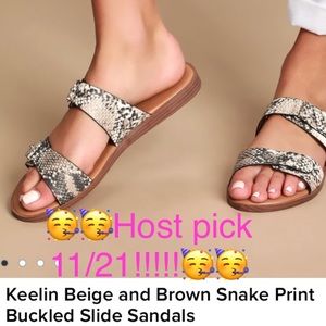 KEELIN snake print brown buckle slide sandals
